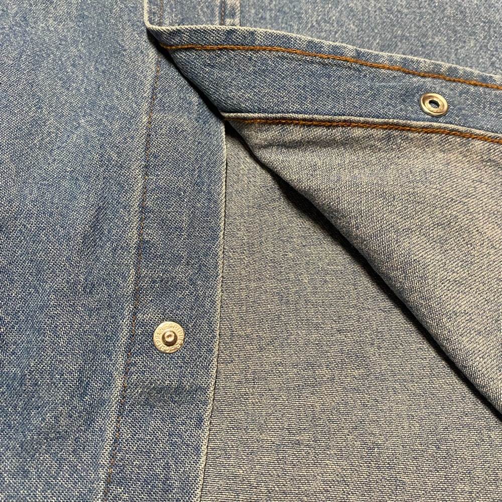 Wrangler Pearl Snap Button Down Long Sleeve Shirt Men’s L Blue Jean Casual Denim - Picture 5 of 10